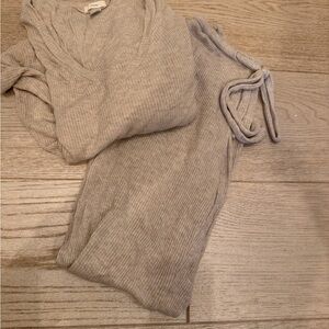 Gray Ribbed Knit Top and Pants Set